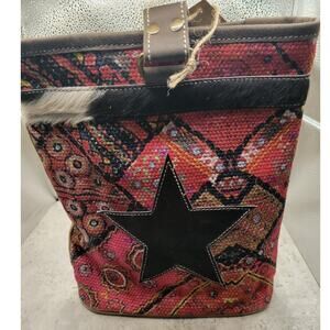 Pink Printed Design Double Wine Bag With Cowhide Star